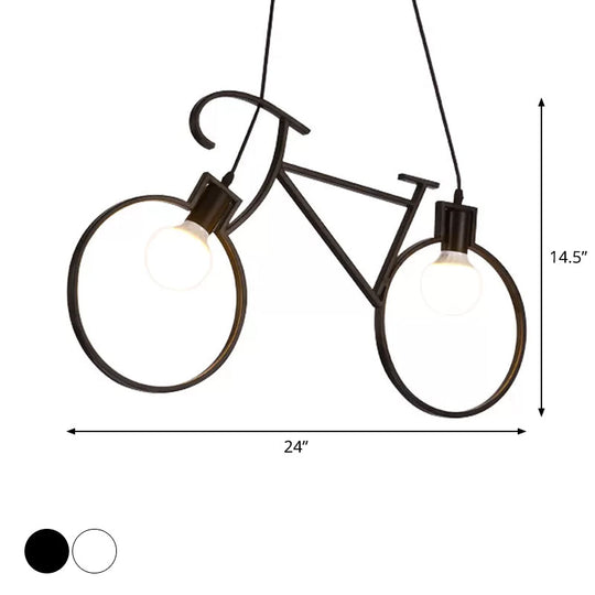 Childrens Room Pendant Light: Black/White Art Deco Bicycle Lamp With 2 Metal Heads