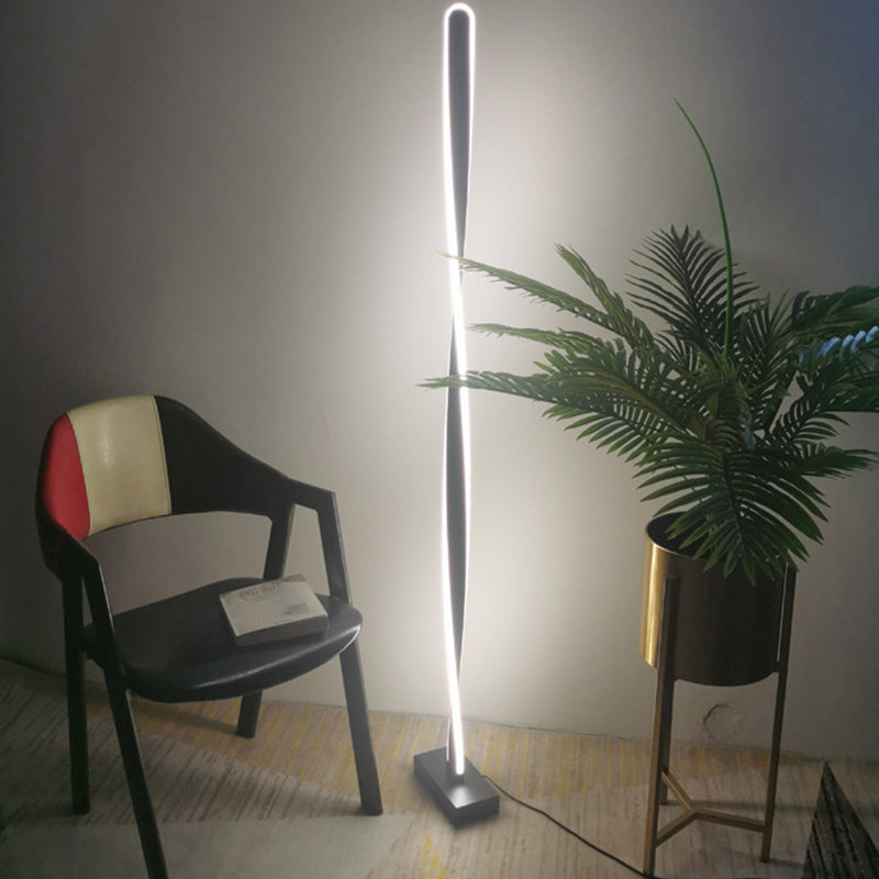 Modern Led Floor Lamp With Black Bubbling/Wavy/Twisting Design Acrylic Shade And Warm/White Light