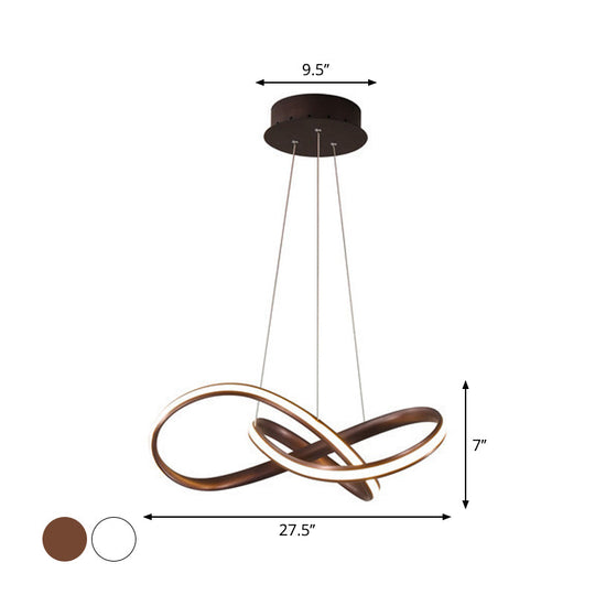 Modern Aluminum Led Chandelier Light For Dining Room - Entwined Design In Black/White/Coffee