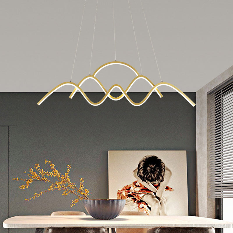 Modern Wavy Chandelier Lamp: Gold/Black Metallic Led Pendant With Landscape Design And Warm/White