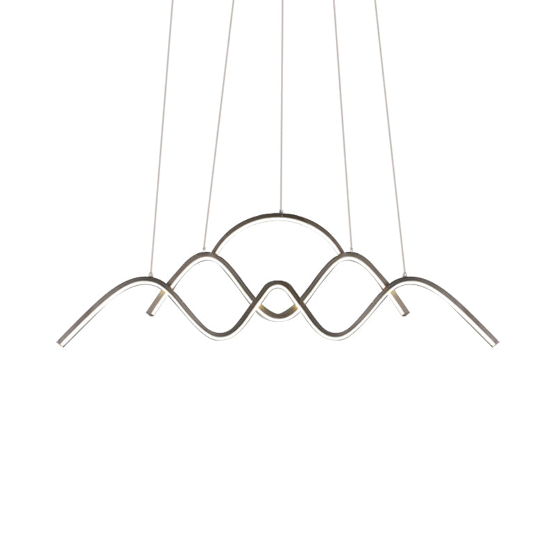 Modern Wavy Chandelier Lamp: Gold/Black Metallic Led Pendant With Landscape Design And Warm/White