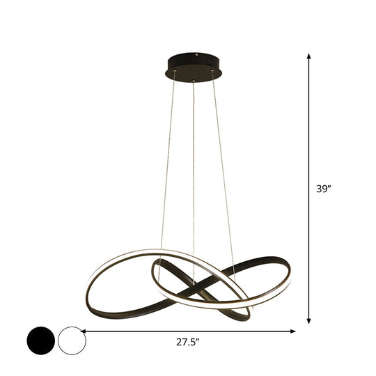 Simplicity Led Hanging Chandelier - 19.5’/27.5’ Wide Black/White Twisted Pendant Lamp With