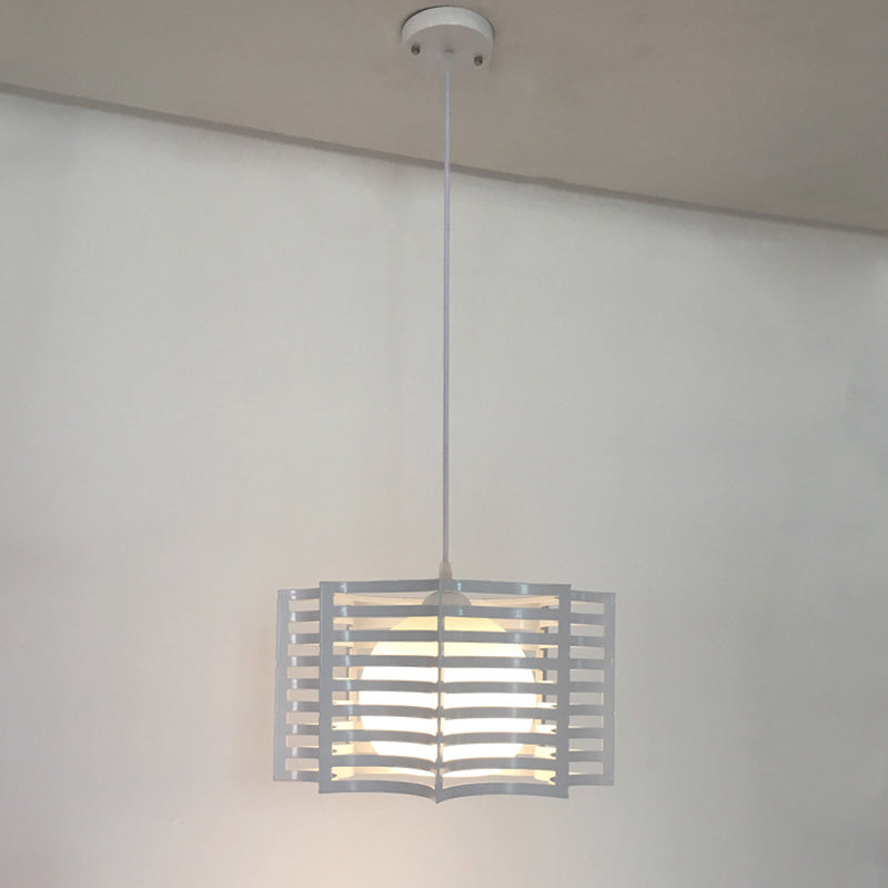 Modern Hanging Pendant Light With Opal Glass Shade - Black/White Finish