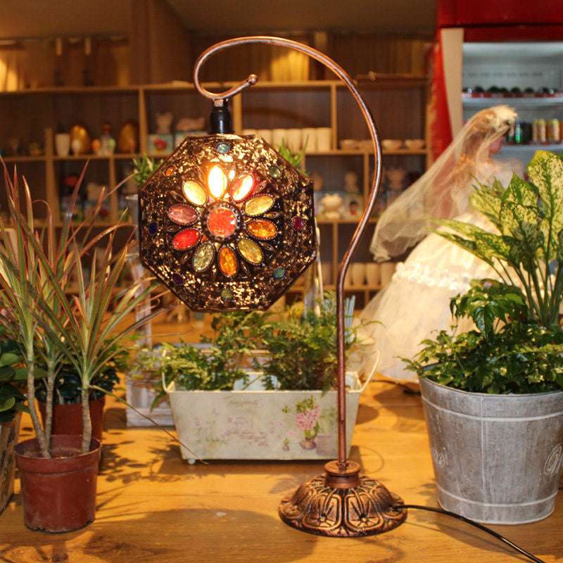 Rukh - Octagon Stained Glass Bronze Night Lamp: Exquisite Bohemia Table Light