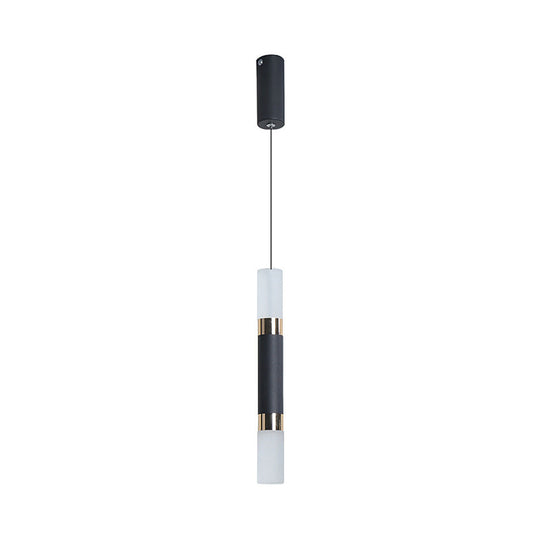 Simple Black Tube Pendant Light With Acrylic Led Warm/White 3 Size Options