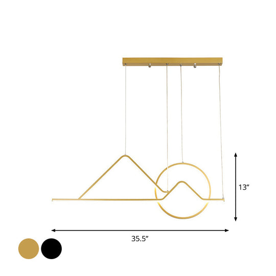 Landscape Line Art Pendant Light: Minimalist Metal Black/Gold Led Hanging Lamp In Warm/White Light