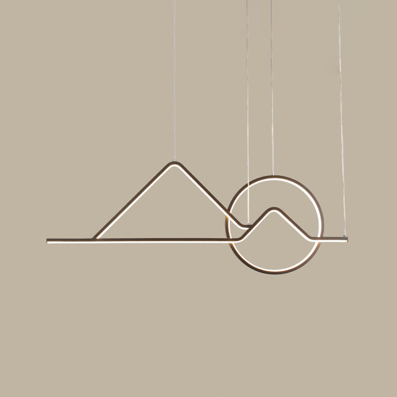 Landscape Line Art Pendant Light: Minimalist Metal Black/Gold Led Hanging Lamp In Warm/White Light