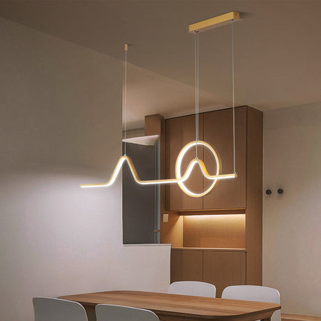 Linear Mountain & Sun Acrylic Pendant Light With Led Warm/White Glow - Black/Gold Finish For Dining