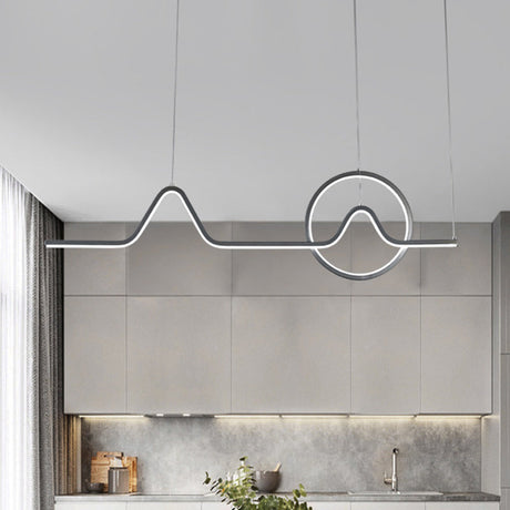 Linear Mountain & Sun Acrylic Pendant Light With Led Warm/White Glow - Black/Gold Finish For Dining