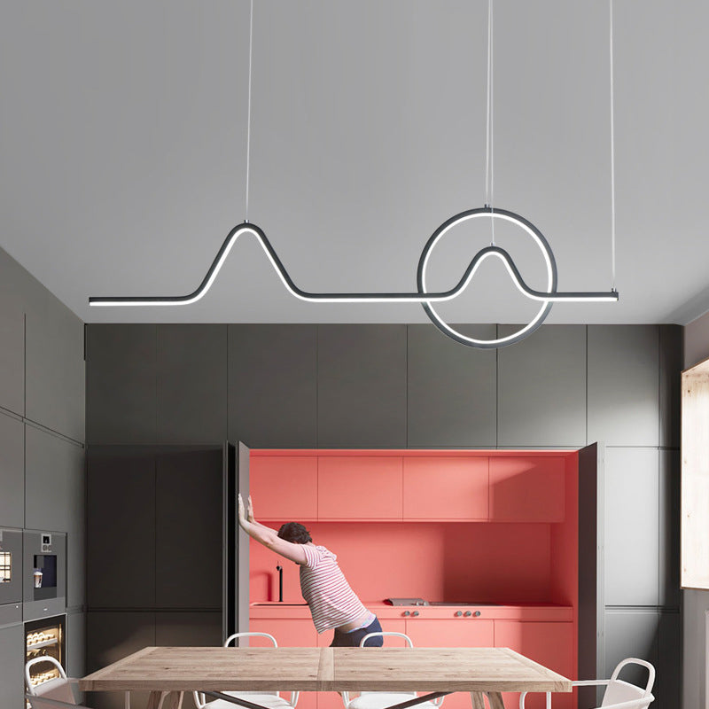 Linear Hanging Acrylic Led Ceiling Light In Black/Gold With Warm/White For Dining Room