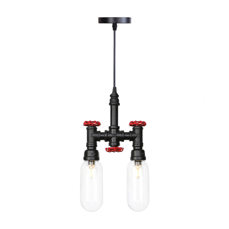 Black Steampunk Ceiling Chandelier With Clear/Amber Glass Capsule Lights Clear / A