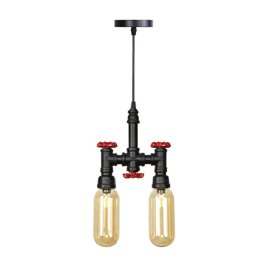 Black Steampunk Ceiling Chandelier With Clear/Amber Glass Capsule Lights Amber / A