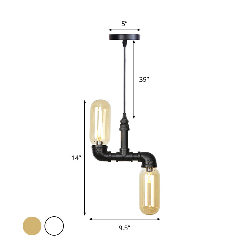 Black Steampunk Ceiling Chandelier With Clear/Amber Glass Capsule Lights