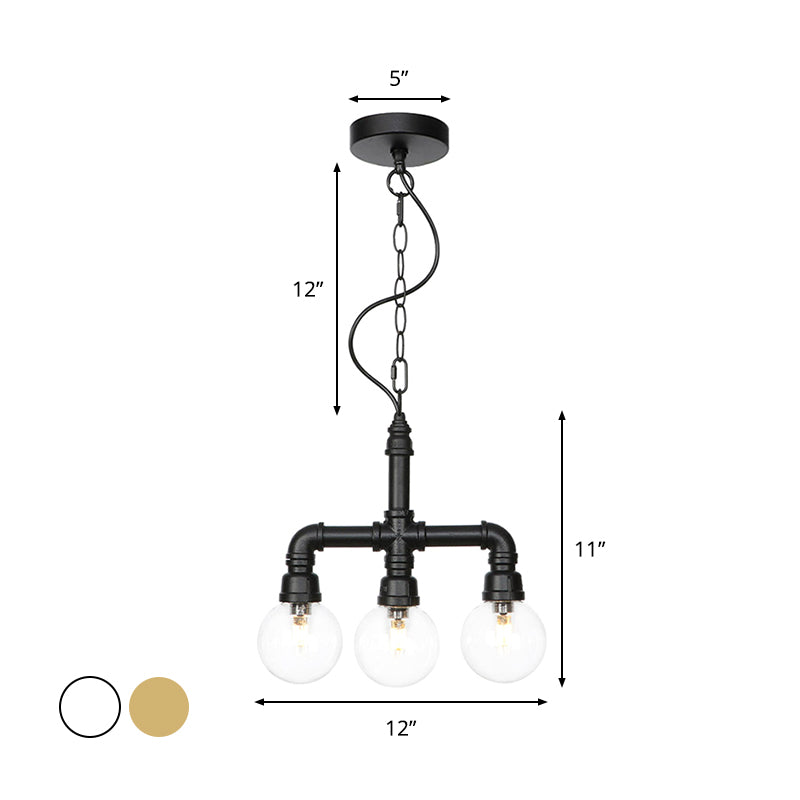 Vintage Style 3-Bulb Amber/Clear Glass Chandelier With Led Lighting For Dining Room Ceiling