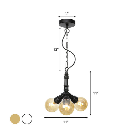 Farmhouse Ceiling Chandelier - Amber/Clear Glass 3/4/5 Lights Black Suspension Light For Living Room