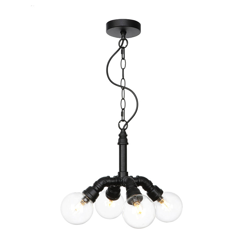 Farmhouse Ceiling Chandelier - Amber/Clear Glass 3/4/5 Lights Black Suspension Light For Living Room