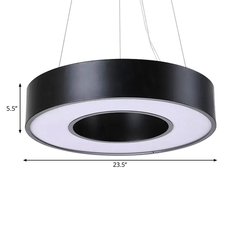 Simplicity Circular Hanging Lamp – Iron Led Office Lighting Fixture (23.5’’ W) - Black