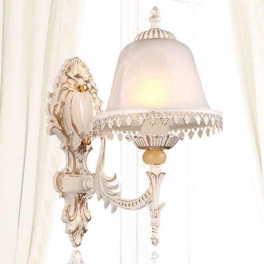 Vintage Beige Cloche Wall Light Fixture With Frosted White Glass - Single-Bulb Bedroom Lighting