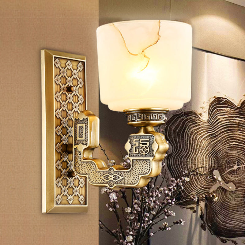 Bronze Wall Sconce With Frosted Glass Cup Shade - Traditional 1/2-Light Fixture 1 /