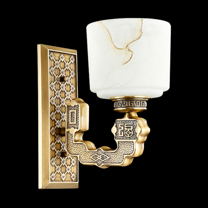 Bronze Wall Sconce With Frosted Glass Cup Shade - Traditional 1/2-Light Fixture