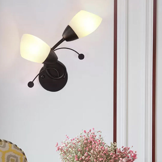 Black Tulip Wall Sconce With Ivory Glass And Crystal Accent / A