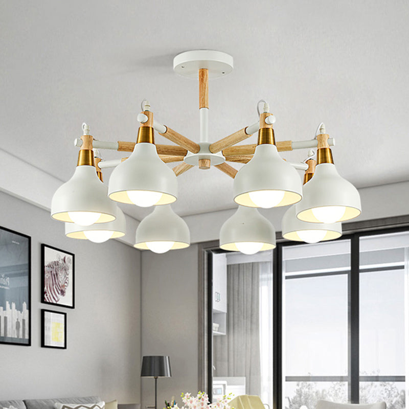Nursing Room Chandelier: Torch Shaped Metal Pendant Light With 8-Bulb Macaron Style