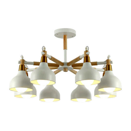 Nursing Room Chandelier: Torch Shaped Metal Pendant Light With 8-Bulb Macaron Style