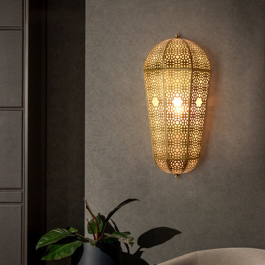 Turkish Brass Lantern Sconce - Balloon Shaped Hollowed Out Design Wall Mount Lamp
