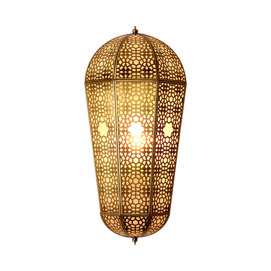 Turkish Brass Lantern Sconce - Balloon Shaped Hollowed Out Design Wall Mount Lamp