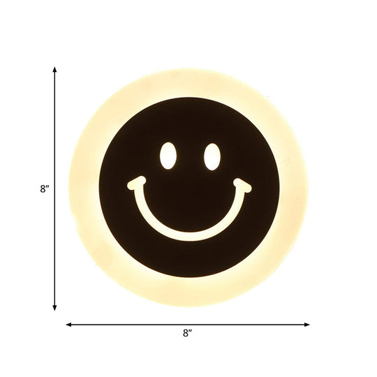 Round Led Smiley Wall Sconce Kit - Thin & Acrylic Warm/White Light For Bedroom