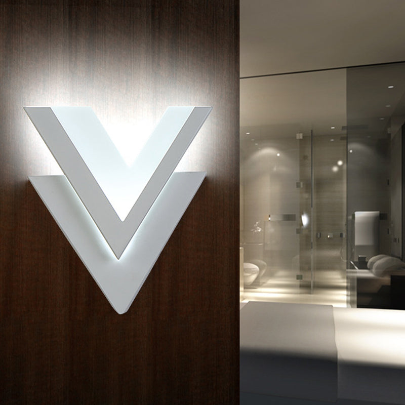 Contemporary Double-V Sconce Led Wall Mount Light Fixture In Warm/White - Metallic Stairway Lighting