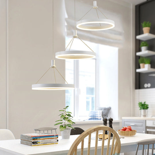 Adjustable Cord Grip Led Acrylic Pendant Chandelier- White Loop Design 12/16/47 Dia