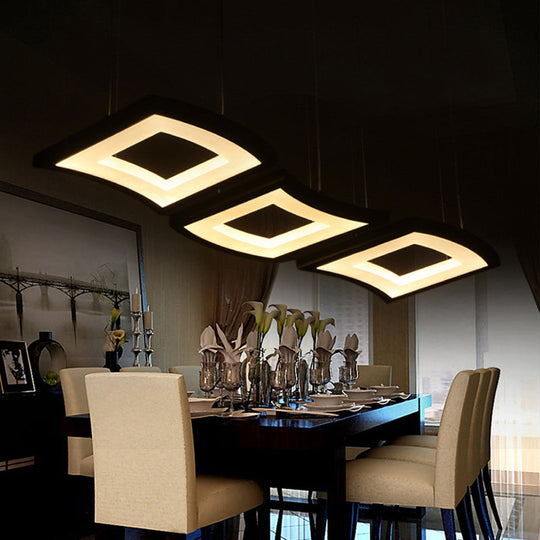 Minimalist Acrylic Curve Pendant Lighting: 3-Light Led Square Ceiling Lamp In Warm/White Light