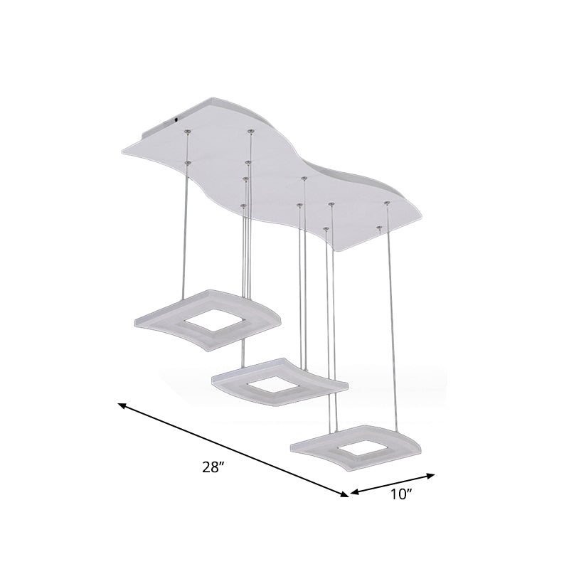 Minimalist Acrylic Curve Pendant Lighting: 3-Light Led Square Ceiling Lamp In Warm/White Light