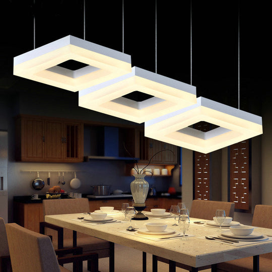 Minimalist Acrylic Pendant Light With 3 Heads - Square Black/White Warm/White Led White /
