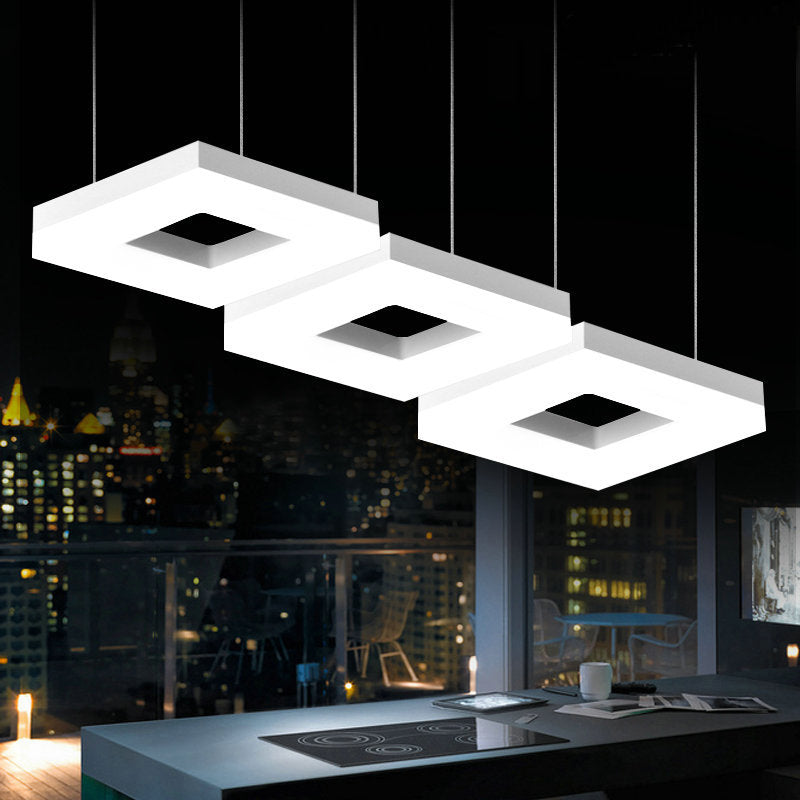 Minimalist Acrylic Pendant Light With 3 Heads - Square Black/White Warm/White Led