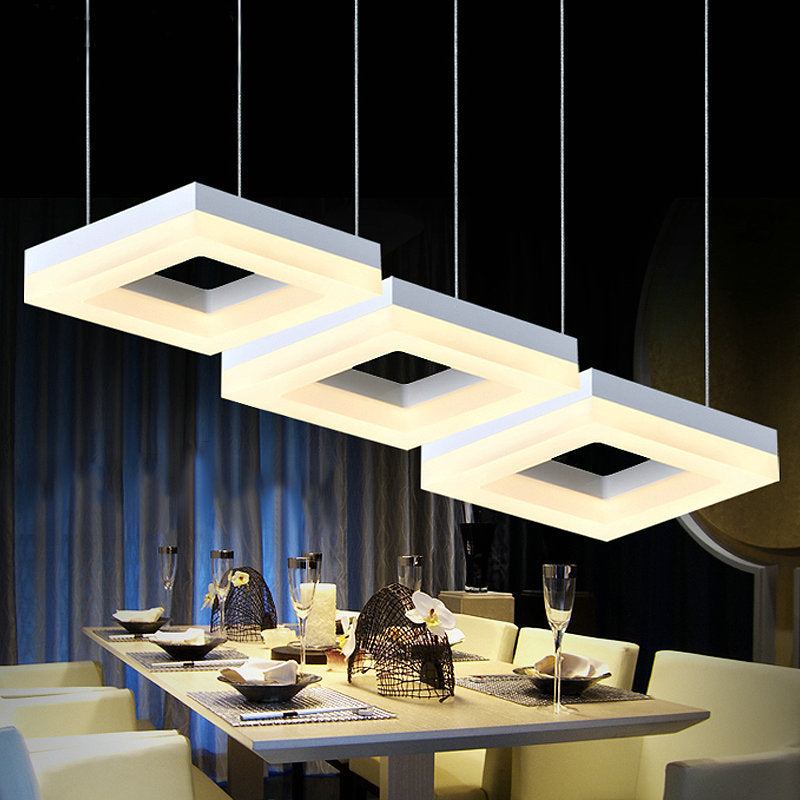 Minimalist Acrylic Pendant Light With 3 Heads - Square Black/White Warm/White Led