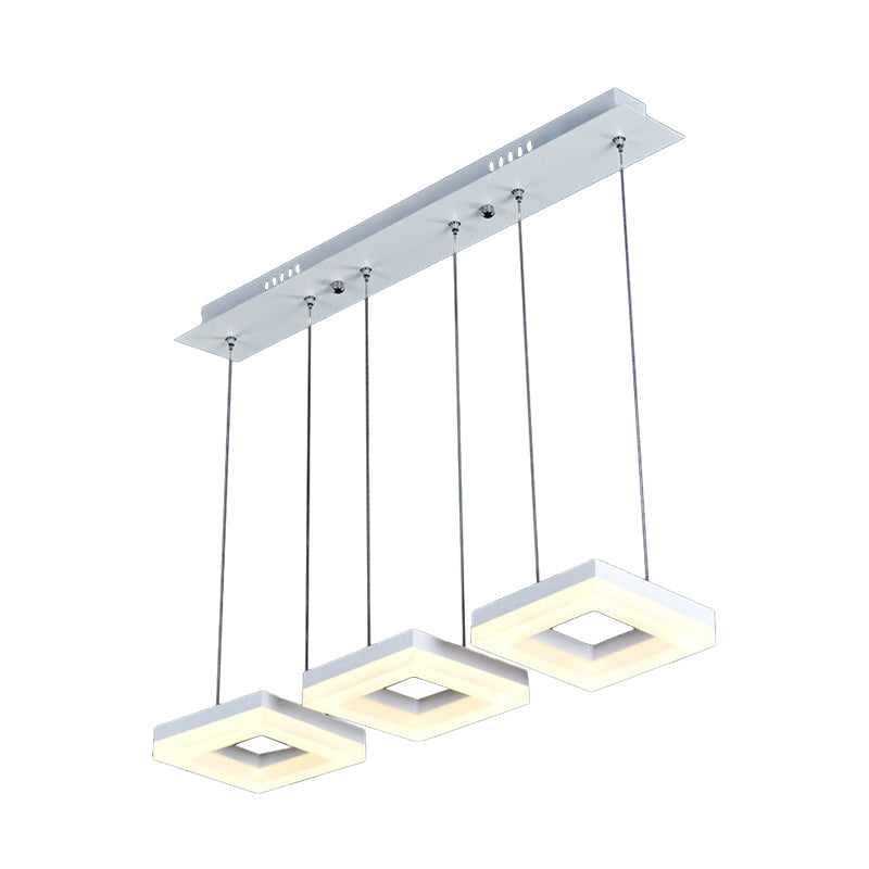 Square Minimalist Pendant Light With Multi-Light Acrylic Heads - Black/White Led Warm/White Glow