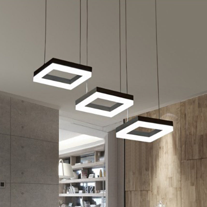 Minimalist Acrylic Pendant Light With 3 Heads - Square Black/White Warm/White Led Black / White