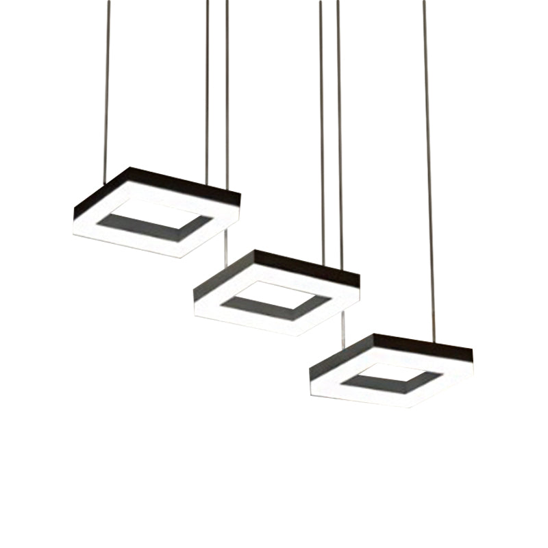 Minimalist Acrylic Pendant Light With 3 Heads - Square Black/White Warm/White Led