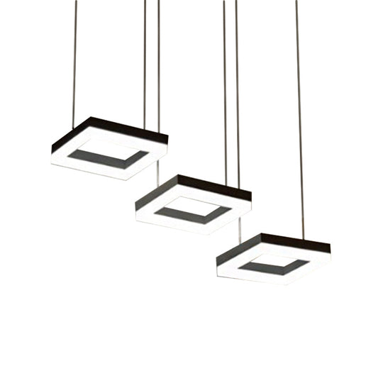 Minimalist Acrylic Pendant Light With 3 Heads - Square Black/White Warm/White Led