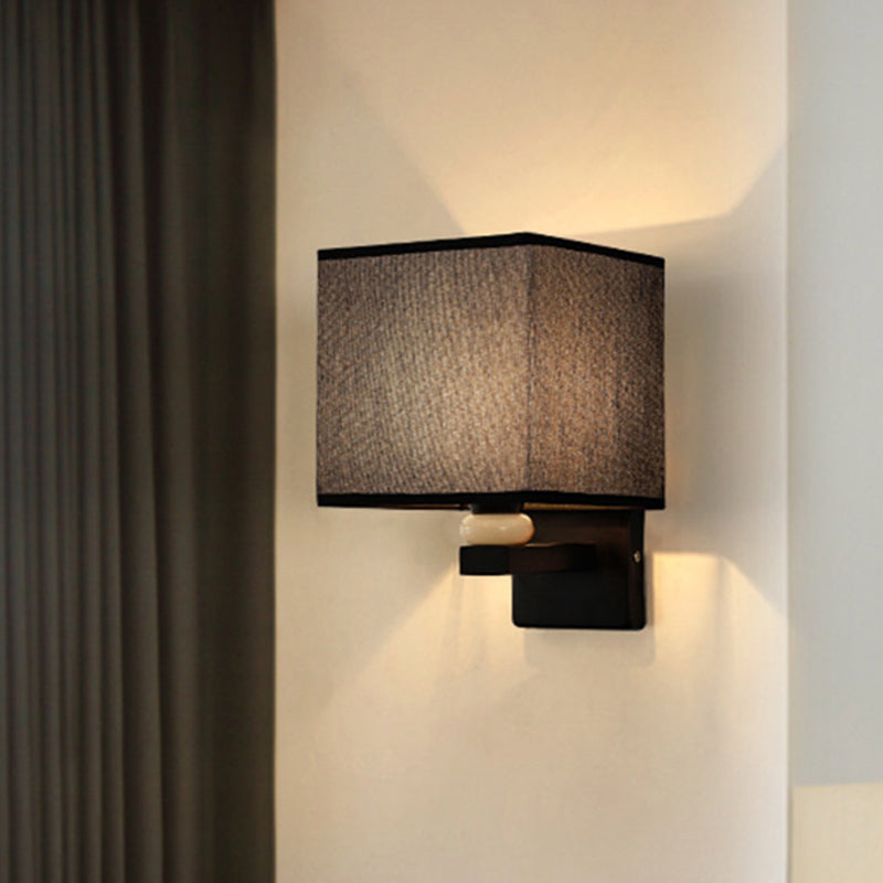 Modern Rectangle Fabric Wall Lamp With Faux Jade Decor - Flaxen/White/Beige 1-Bulb Fixture Black