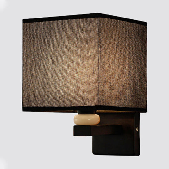 Modern Rectangle Fabric Wall Lamp With Faux Jade Decor - Flaxen/White/Beige 1-Bulb Fixture