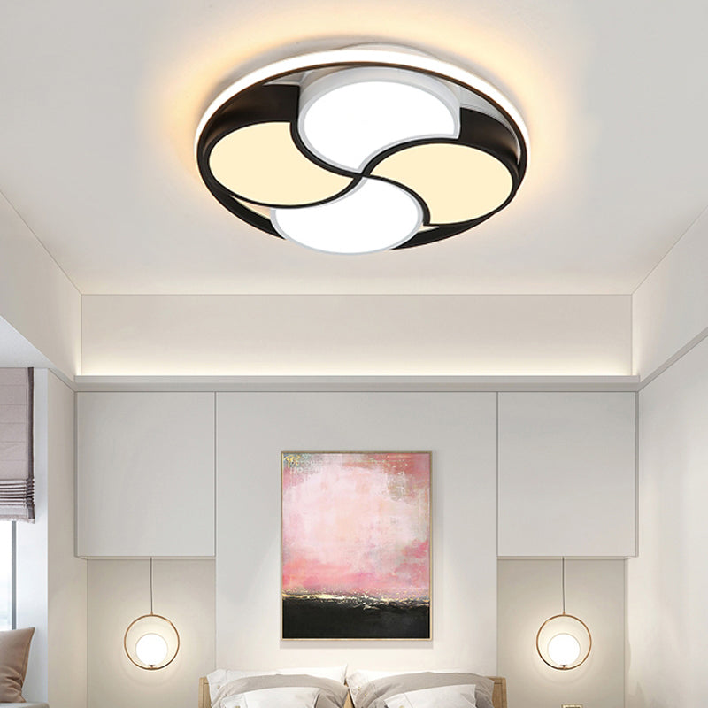 Kids Windmill Flush Mount Light: Acrylic Led Ceiling Lamp For Nursing Room In Black & White