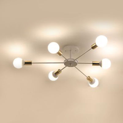 Sputnik Semi Flush Mount Retro Industrial Ceiling Light With 6/8/9 Bulbs - White Finish Bedroom