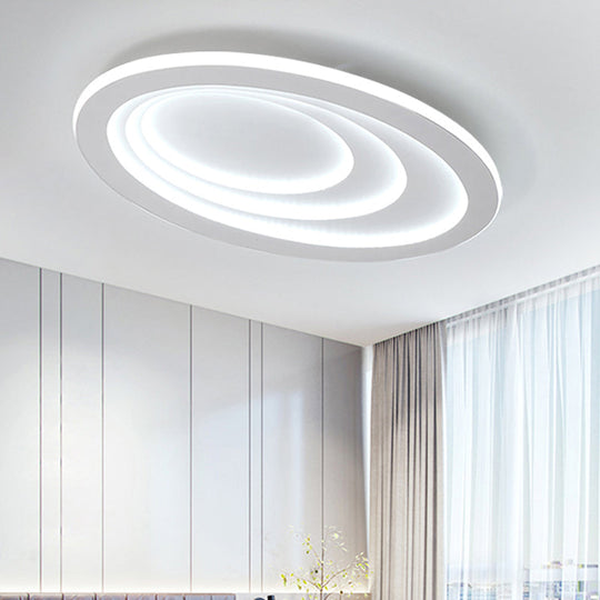 Contemporary White Oval Led Flush Ceiling Light For Living Room /