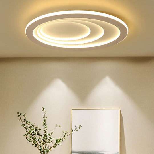 Contemporary White Oval Led Flush Ceiling Light For Living Room / Warm