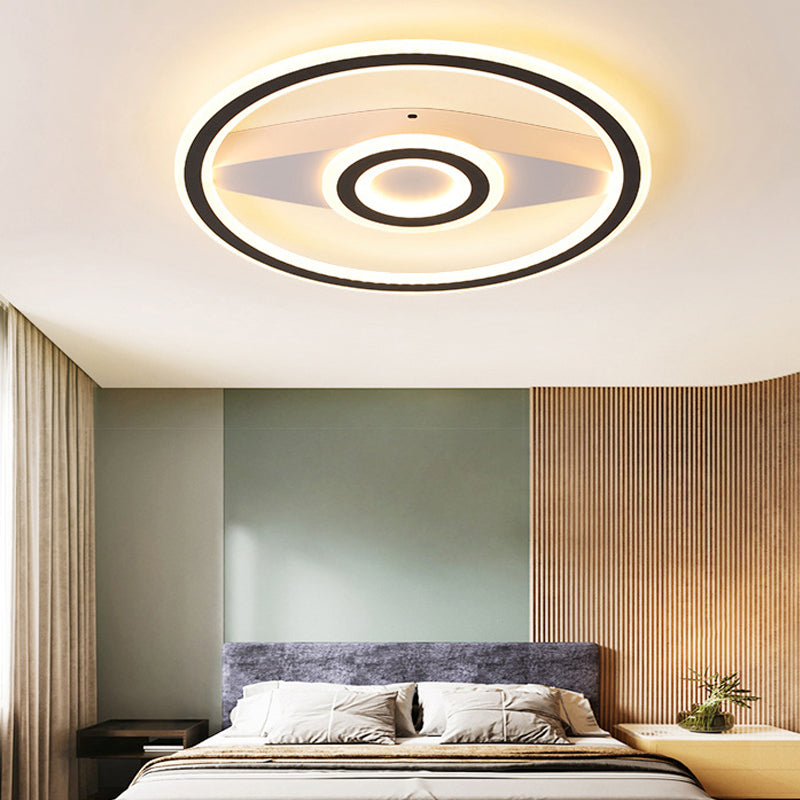 Modern Acrylic Circular Led Ceiling Mount Light In Black Perfect For Living Room / 16’ White