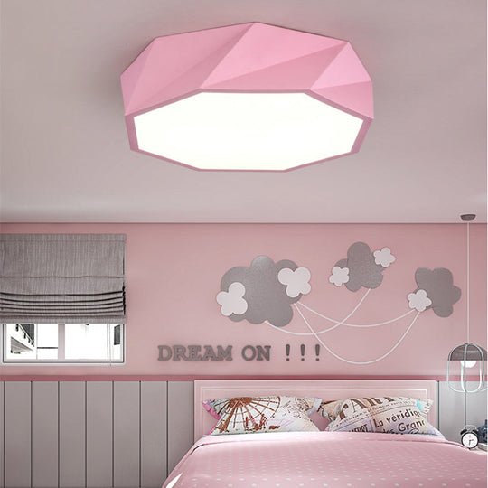Modern Led Octagon Game Room Ceiling Light - Acrylic Flat Mount Pink / 16.5