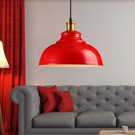 Vintage Style Domed Metal Ceiling Pendant Light With Cord - Black/Green -Perfect For Living Room Red